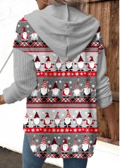 Grey Drawstring Christmas Print Long Sleeve Hoodie