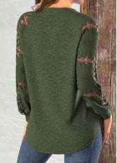 Olive Green Patchwork Long Sleeve Round Neck Sweatshirt | thumb picture 