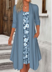 Dusty Blue Fake 2in1 Floral Print A Line Dress | thumb picture 