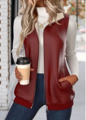 Deep Red Patchwork Sleeveless Stand Collar Waistcoat | thumb picture 