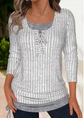 Grey Patchwork Long Sleeve Scoop Neck T Shirt