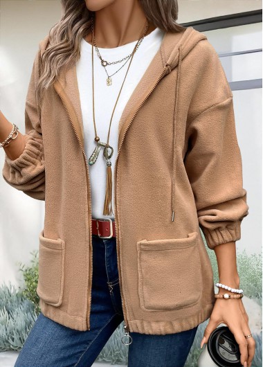 women clothes image of Light Coffee Plush Long Sleeve Hoodie