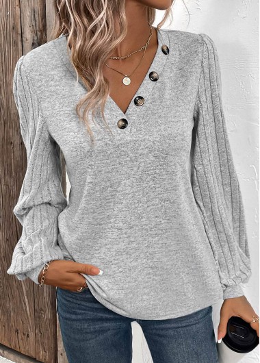 women clothes image of Plus Size Light Grey Patchwork Long Sleeve T Shirt