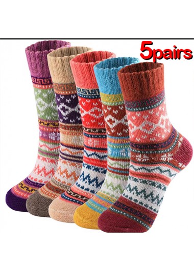 women clothes image of Christmas Multi Color Geometric Print Mid Calf Socks