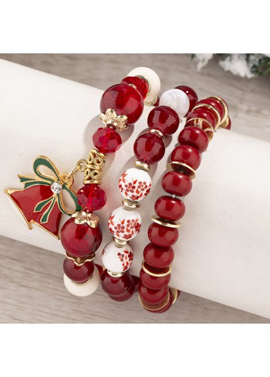 women clothes image of Christmas Beaded Red Bow Glass Bracelet Set