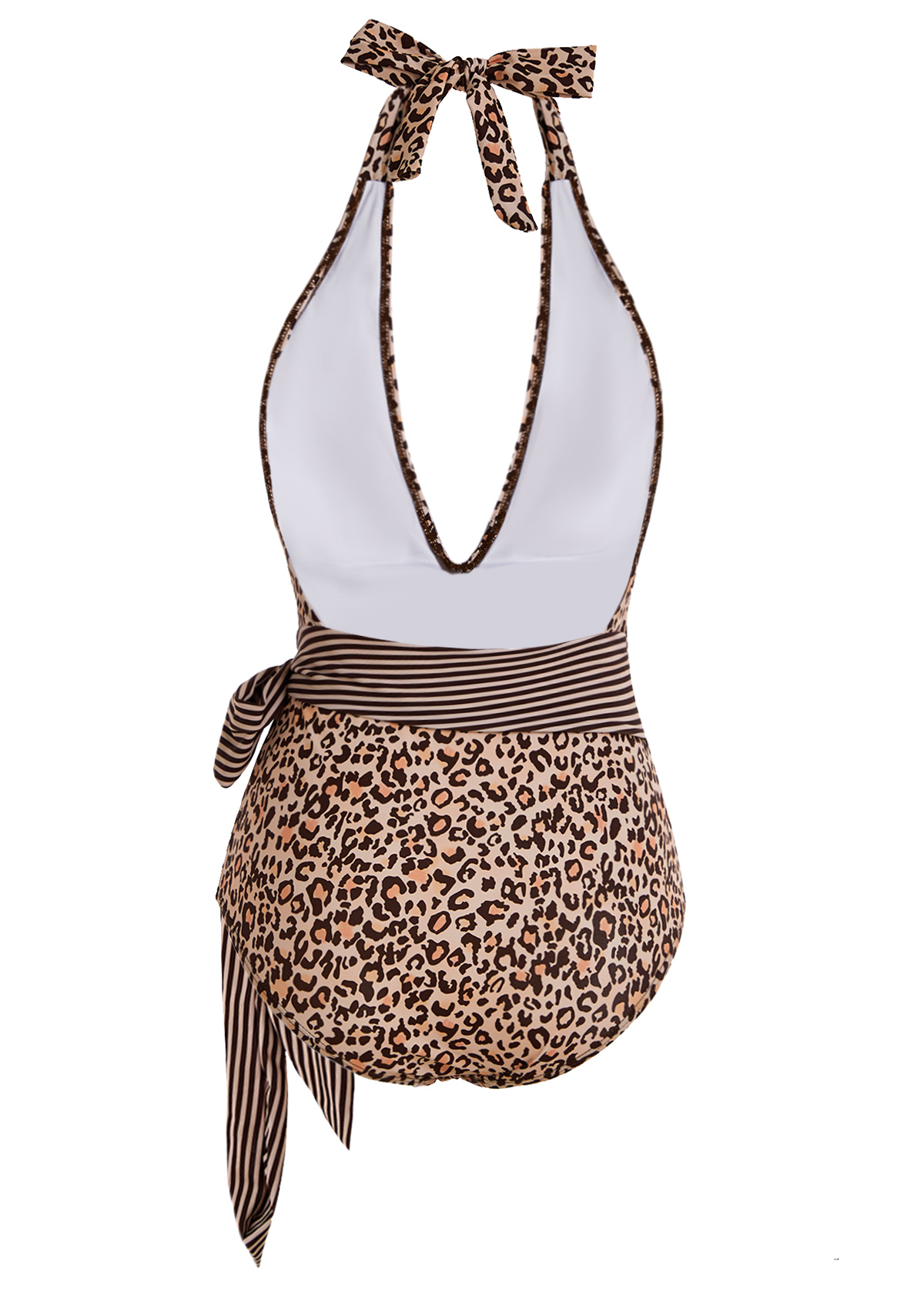 Leopard Print Halter Belted One Piece Swimwear | picture 