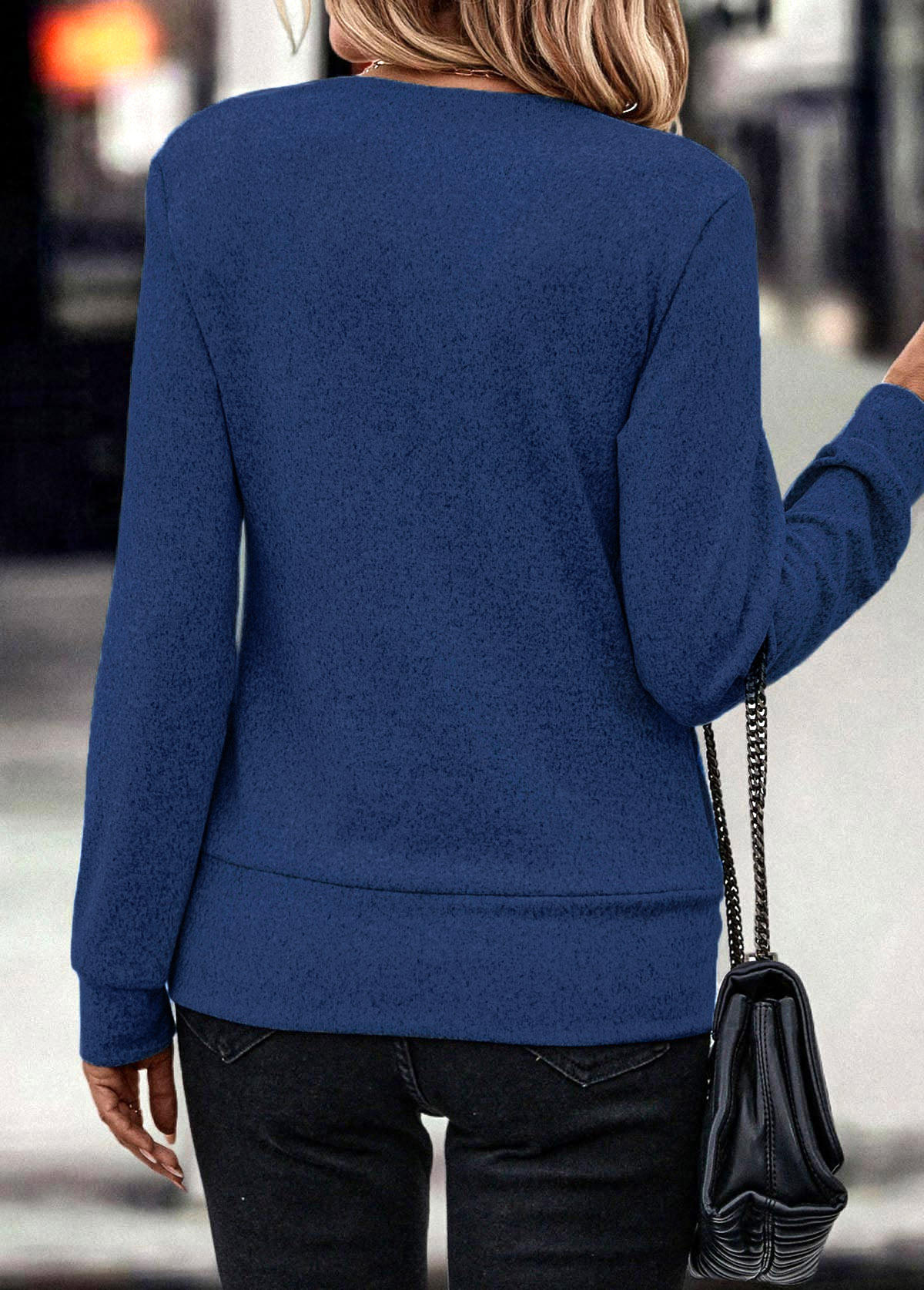 Dark Blue Fake 2in1 Long Sleeve Sweatshirt | picture 