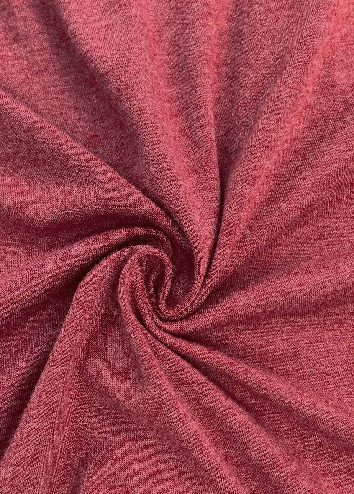 Brick Red Patchwork Short Sleeve V Neck T Shirt | picture 