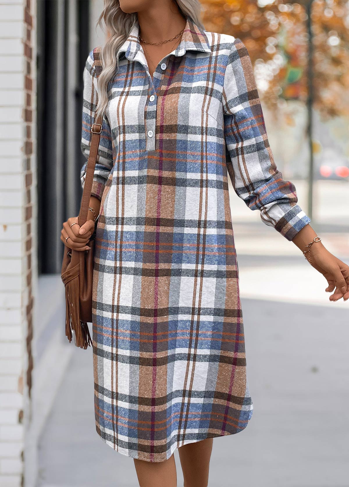 Multi Color Tummy Coverage Plaid Long Sleeve Dress | picture 