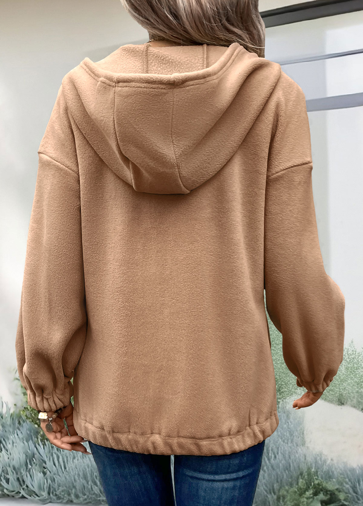 Light Coffee Plush Long Sleeve Hoodie | picture 