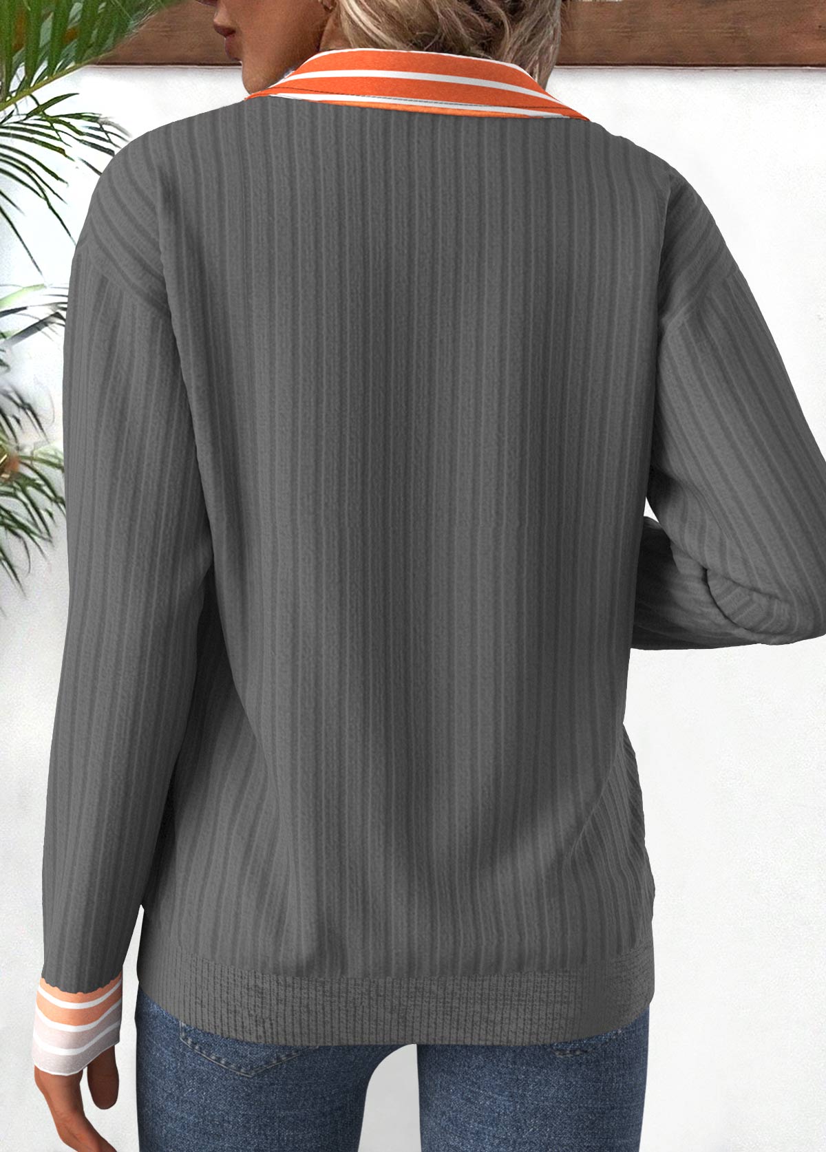 Grey Circular Ring Plus Size Striped Long Sleeve Sweatshirt | picture 