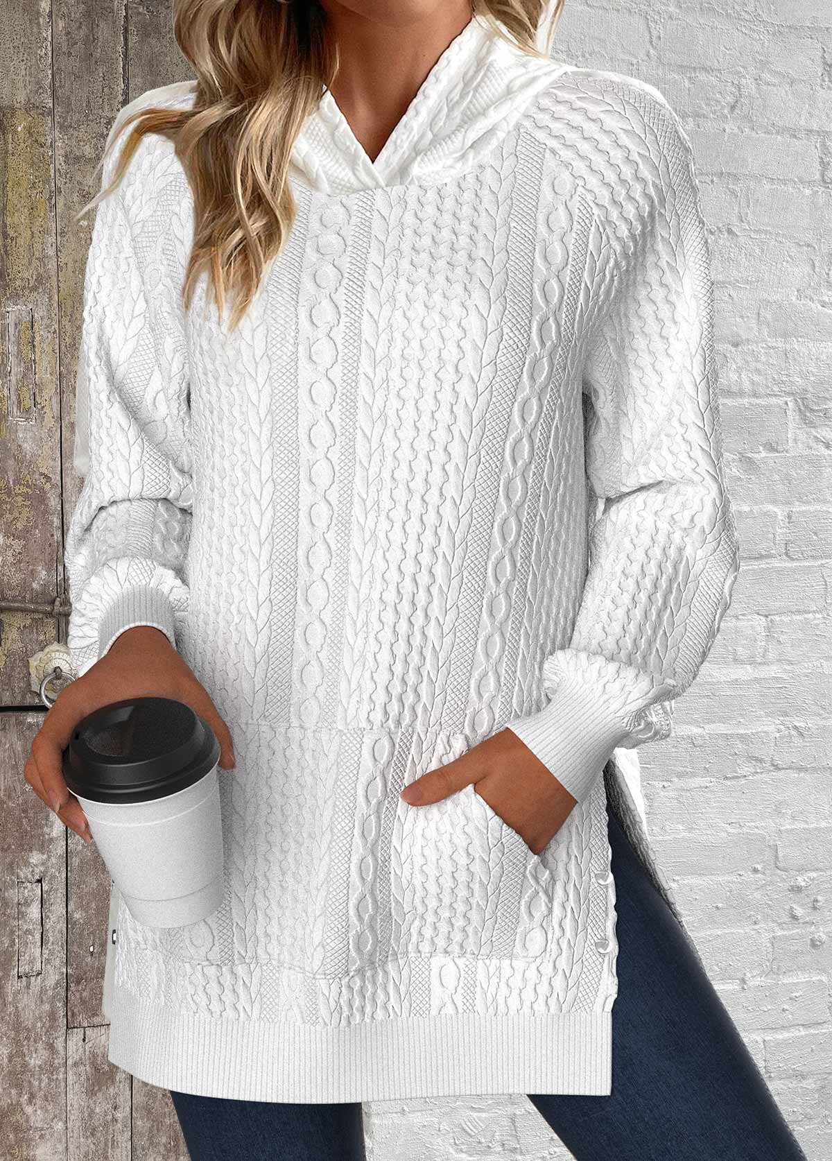 White Split Plus Size Long Sleeve Hoodie | picture 