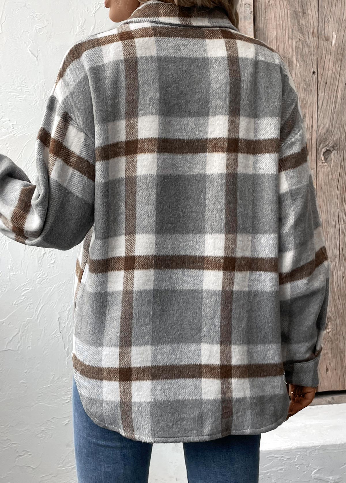 Grey Tummy Coverage Plaid Long Sleeve Coat | picture 