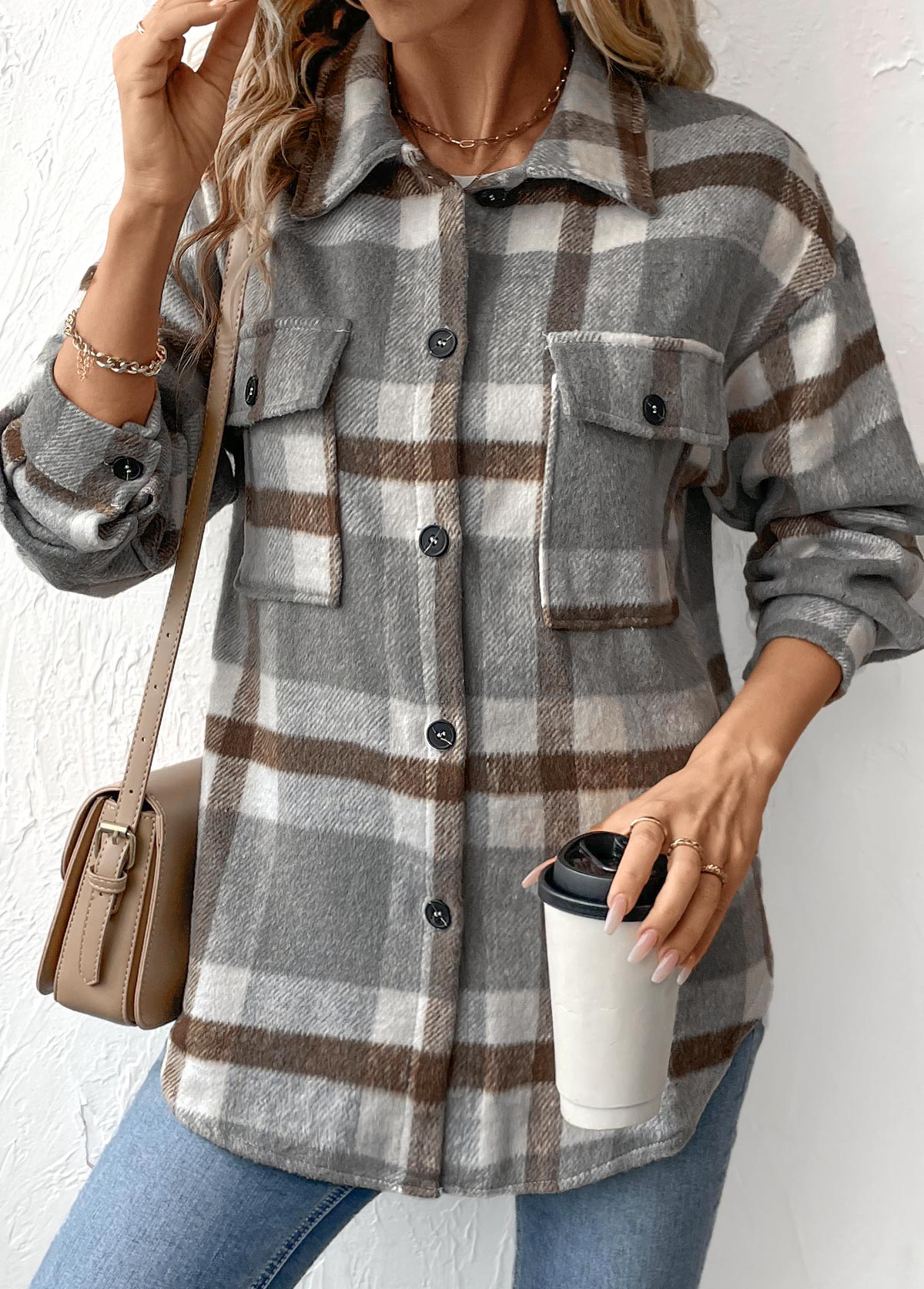 Grey Tummy Coverage Plaid Long Sleeve Coat | picture 