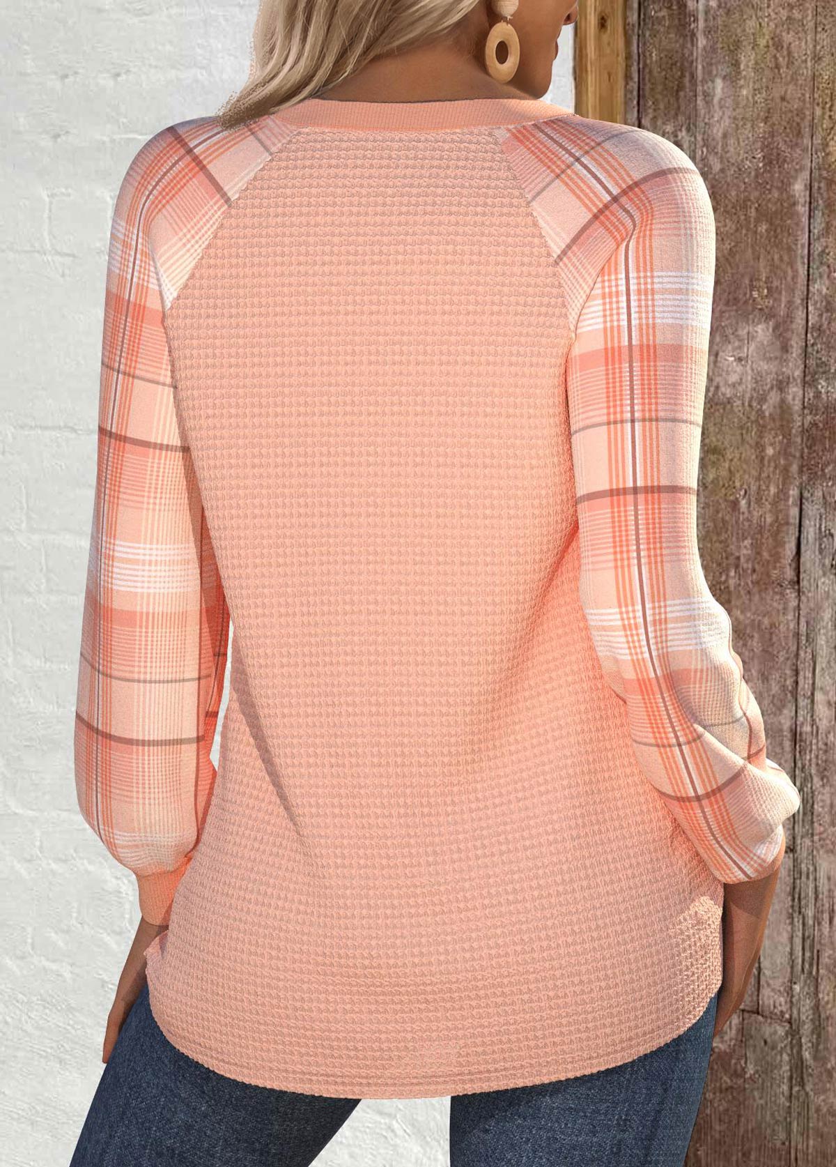 Halloween Dusty Pink Patchwork Plus Size Long Sleeve Sweatshirt | picture 