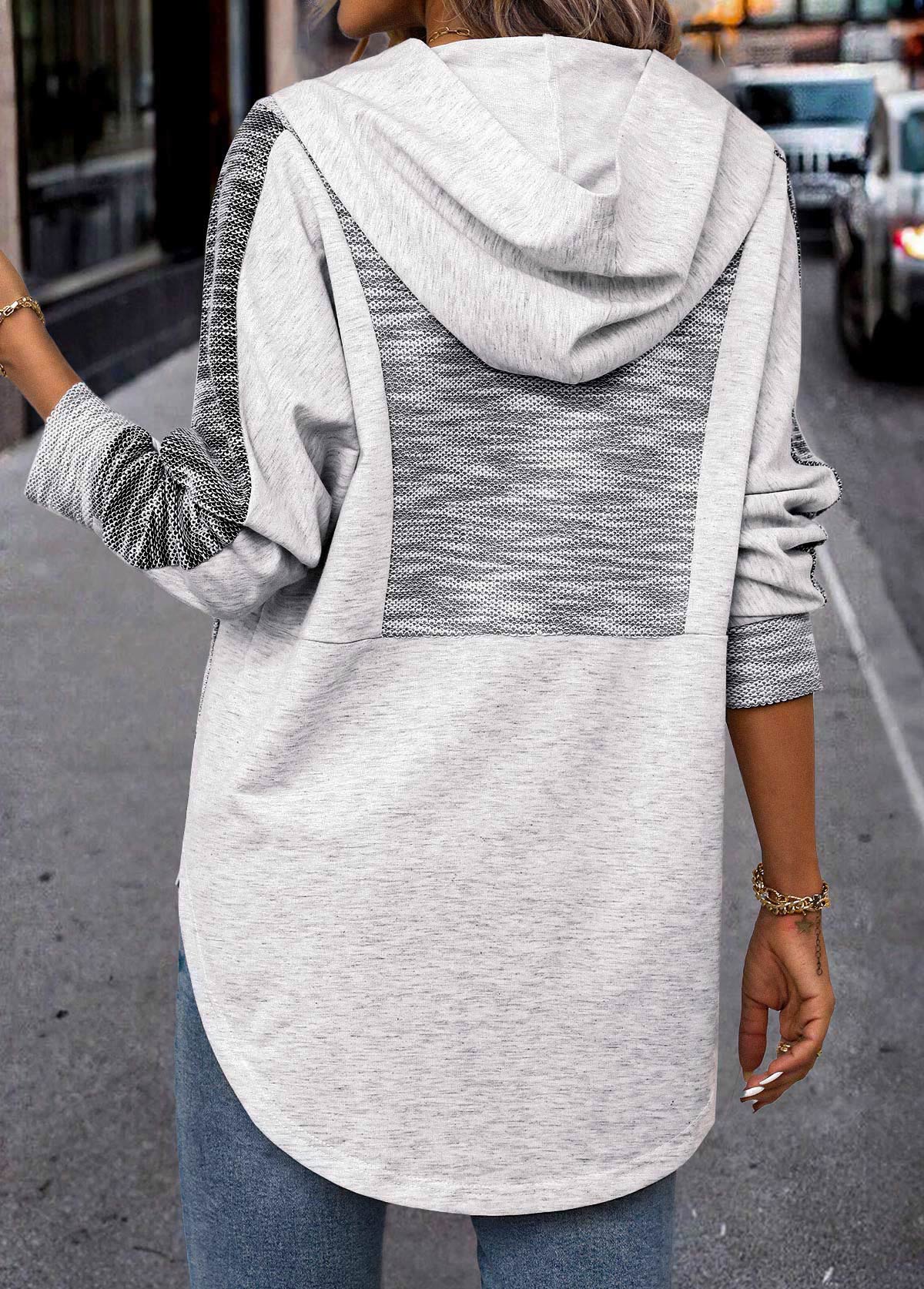 Light Grey Patchwork Plus Size Long Sleeve Hoodie | picture 