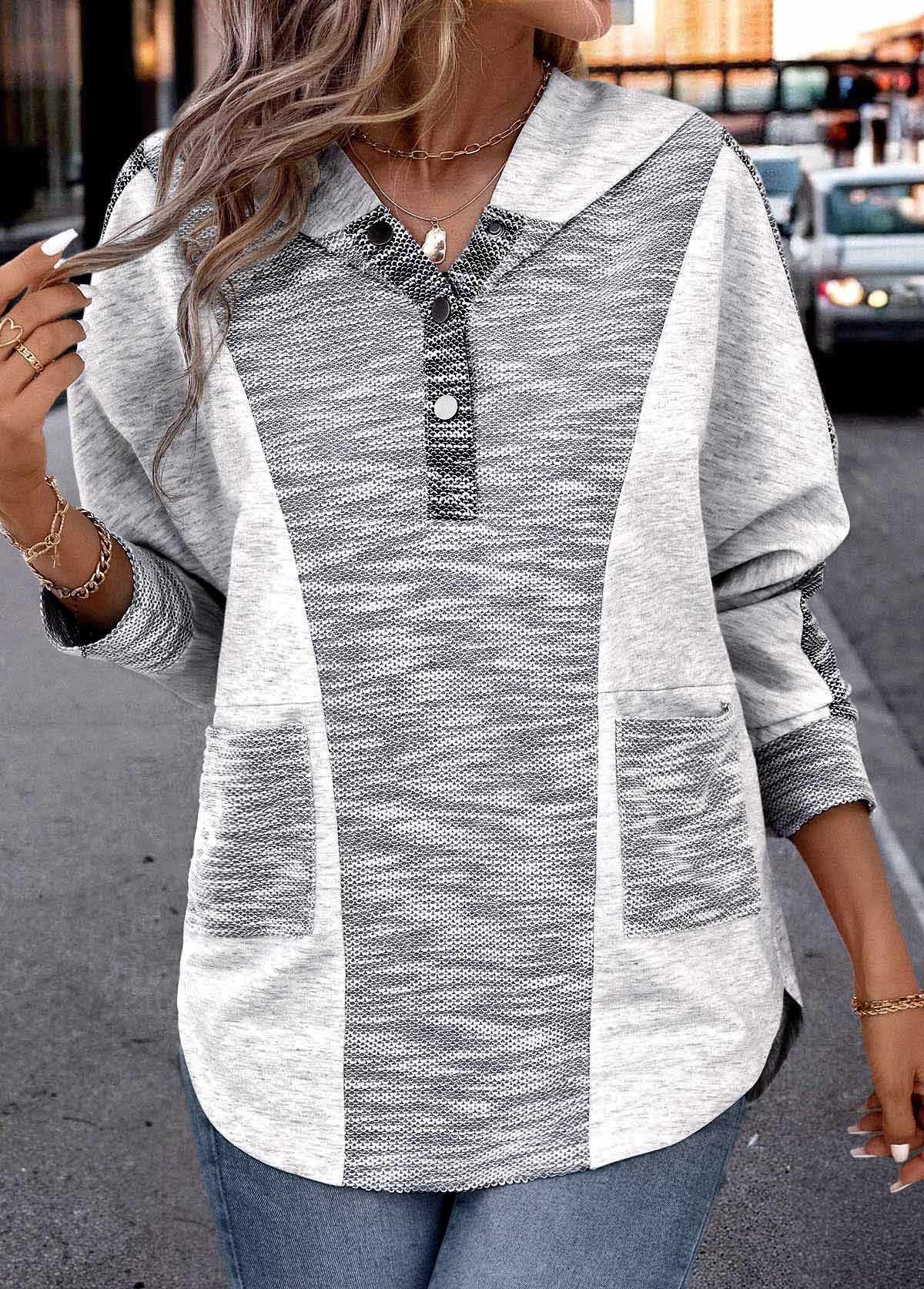 Light Grey Patchwork Plus Size Long Sleeve Hoodie | picture 