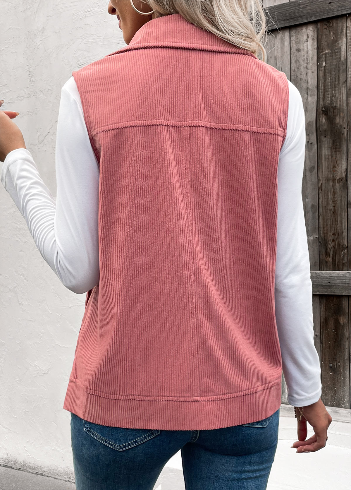 Plus Size Dusty Pink Button Up Corduroy Waistcoat | picture 