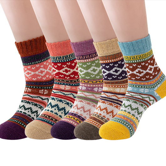 Christmas Multi Color Geometric Print Mid Calf Socks | picture 