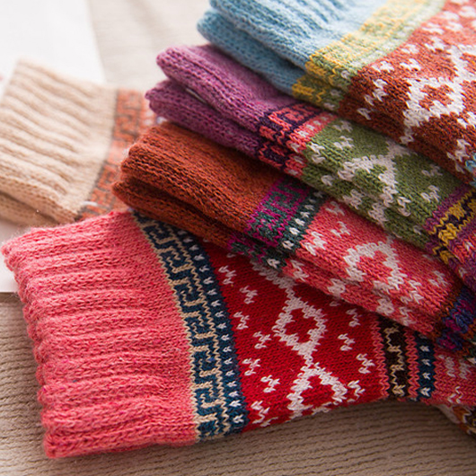 Christmas Multi Color Geometric Print Mid Calf Socks | picture 