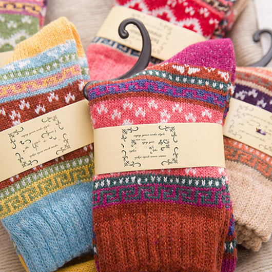 Christmas Multi Color Geometric Print Mid Calf Socks | picture 