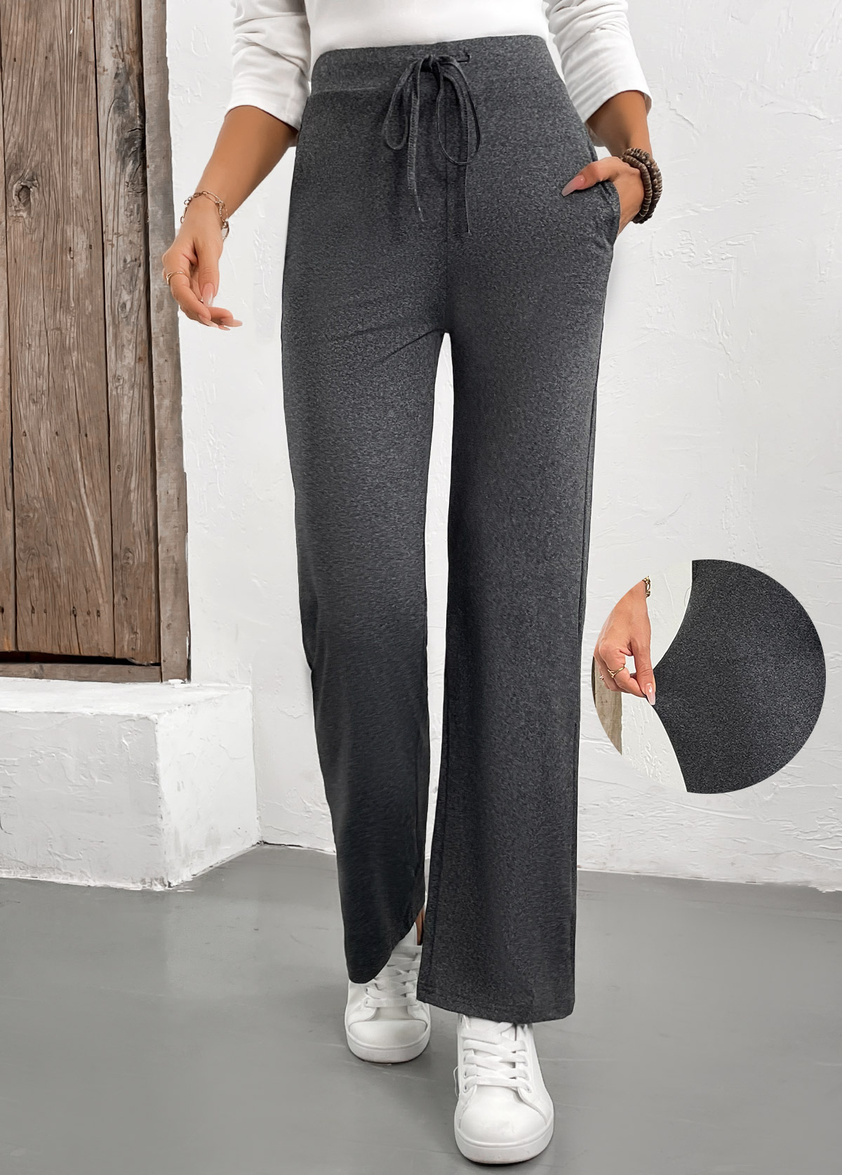 Grey Drawstring Drawastring High Waisted Pants | picture 