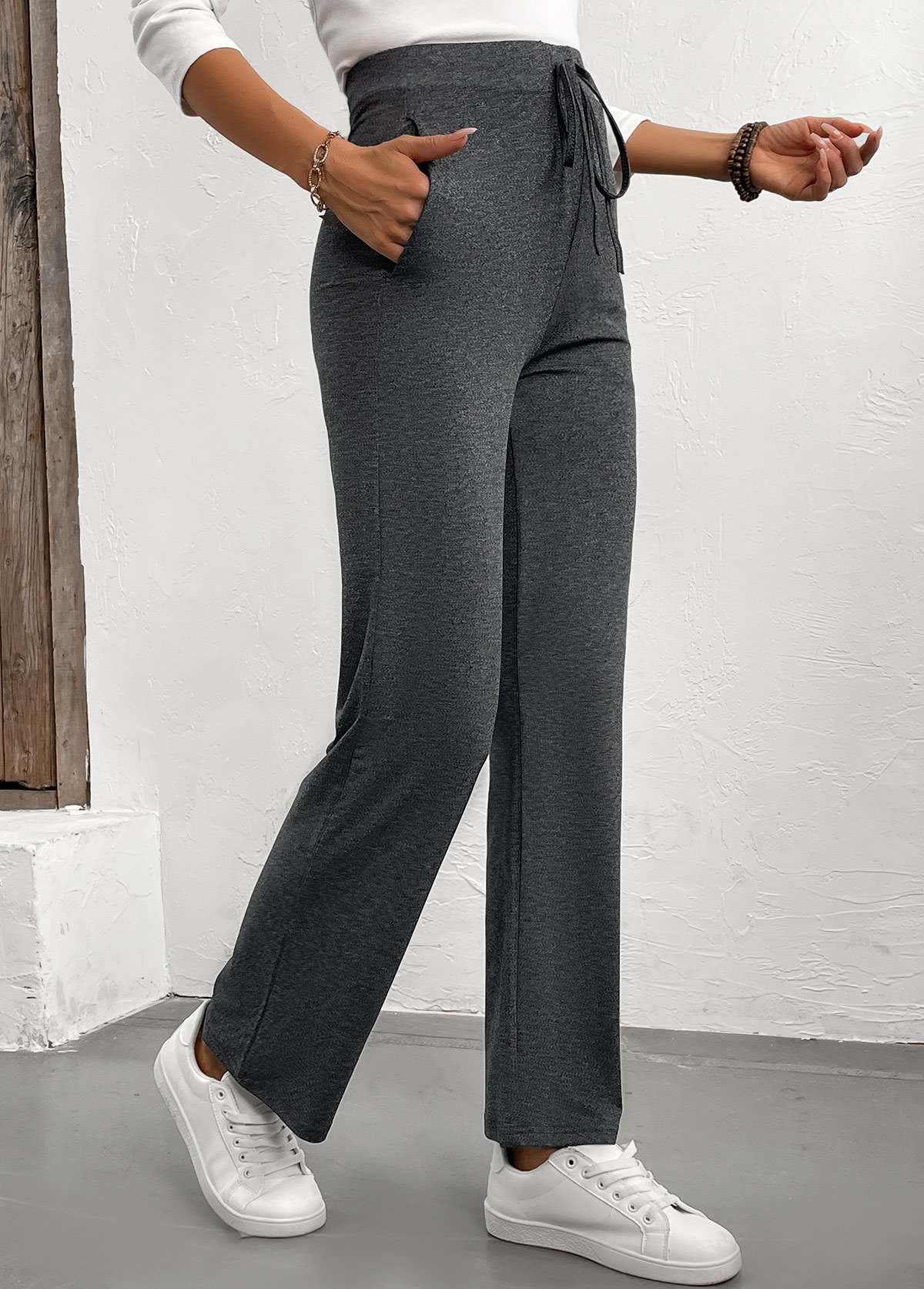 Grey Drawstring Drawastring High Waisted Pants | picture 