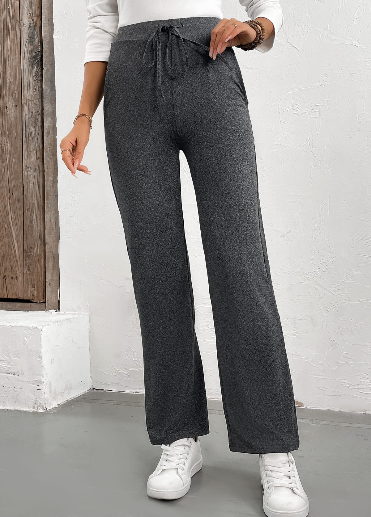 Grey Drawstring Drawastring High Waisted Pants | picture 