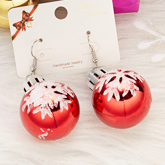Christmas Snowflake Red Round Plastic Earrings | picture 