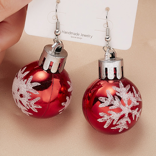 Christmas Snowflake Red Round Plastic Earrings | picture 