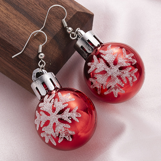 Christmas Snowflake Red Round Plastic Earrings | picture 