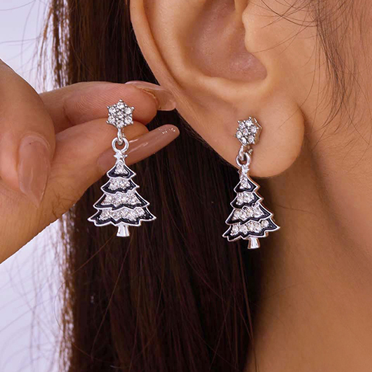 Christmas Tree Plant Silver Alloy Earrings | picture 