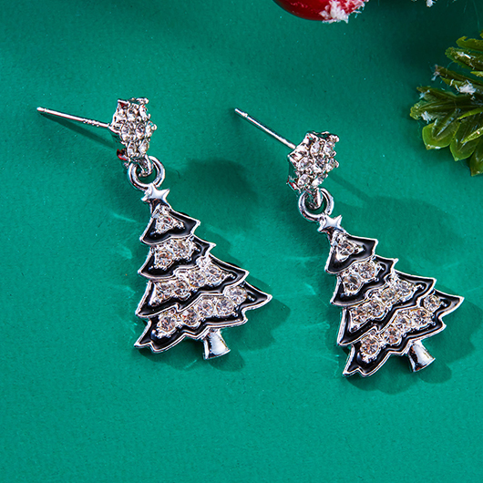 Christmas Tree Plant Silver Alloy Earrings | picture 