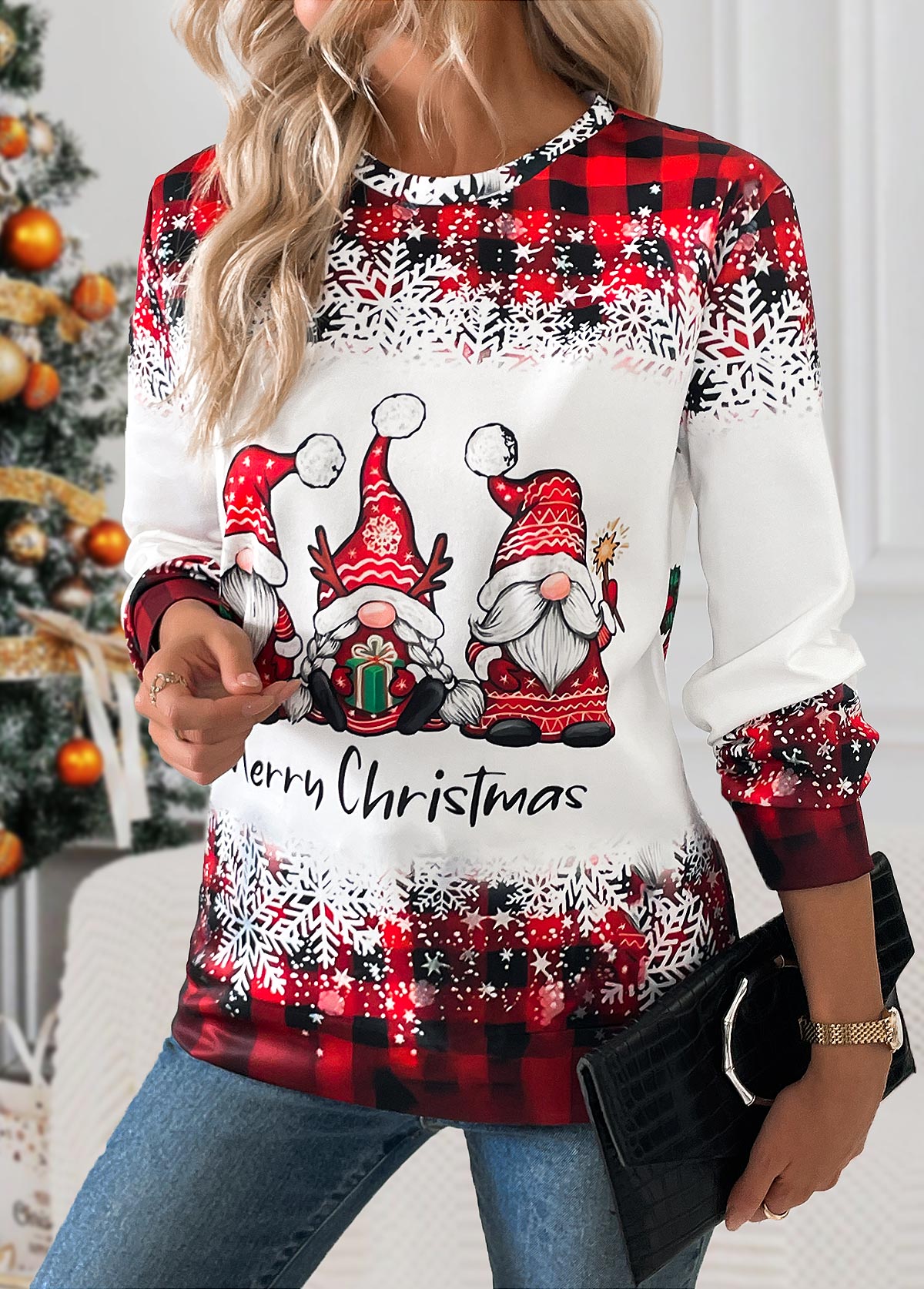 Christmas Red Tummy Coverage Santa Claus Print T Shirt | picture 