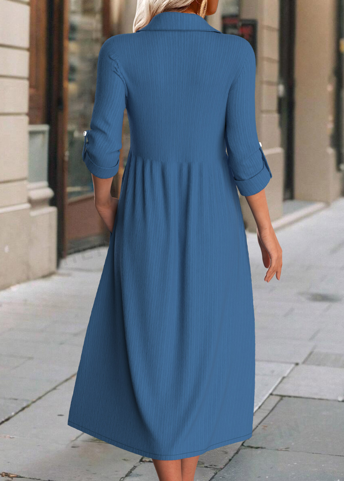 Denim Blue Button Long Sleeve Shirt Collar Dress | picture 