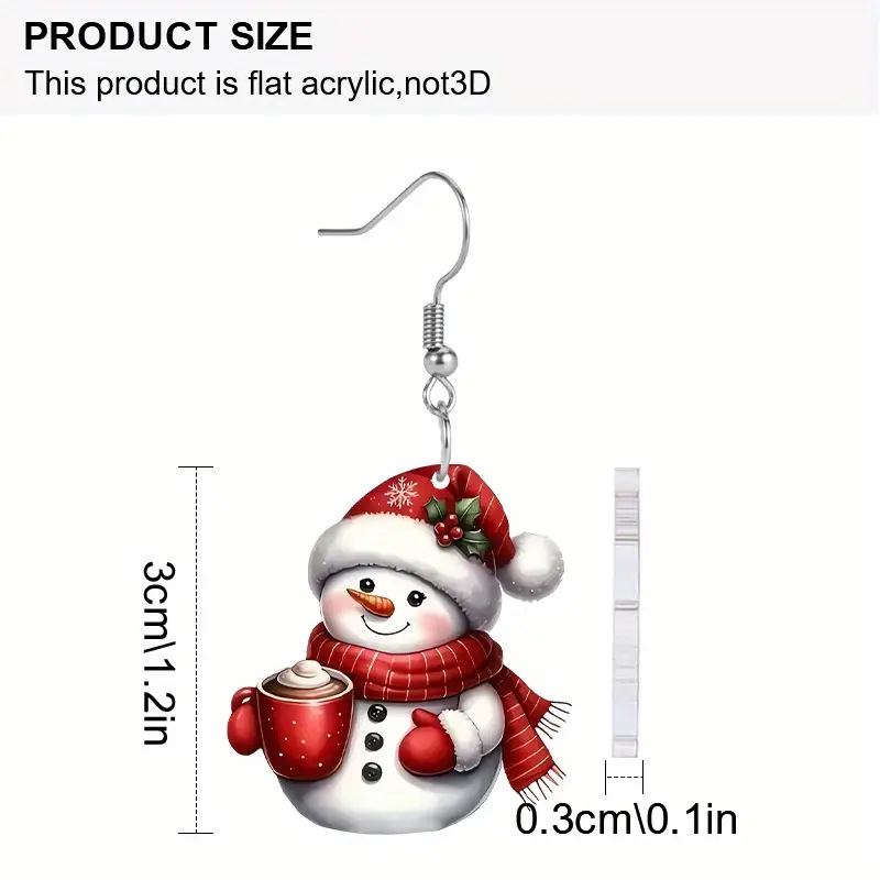 Christmas Snowman Print Red Acrylic Earrings | picture 