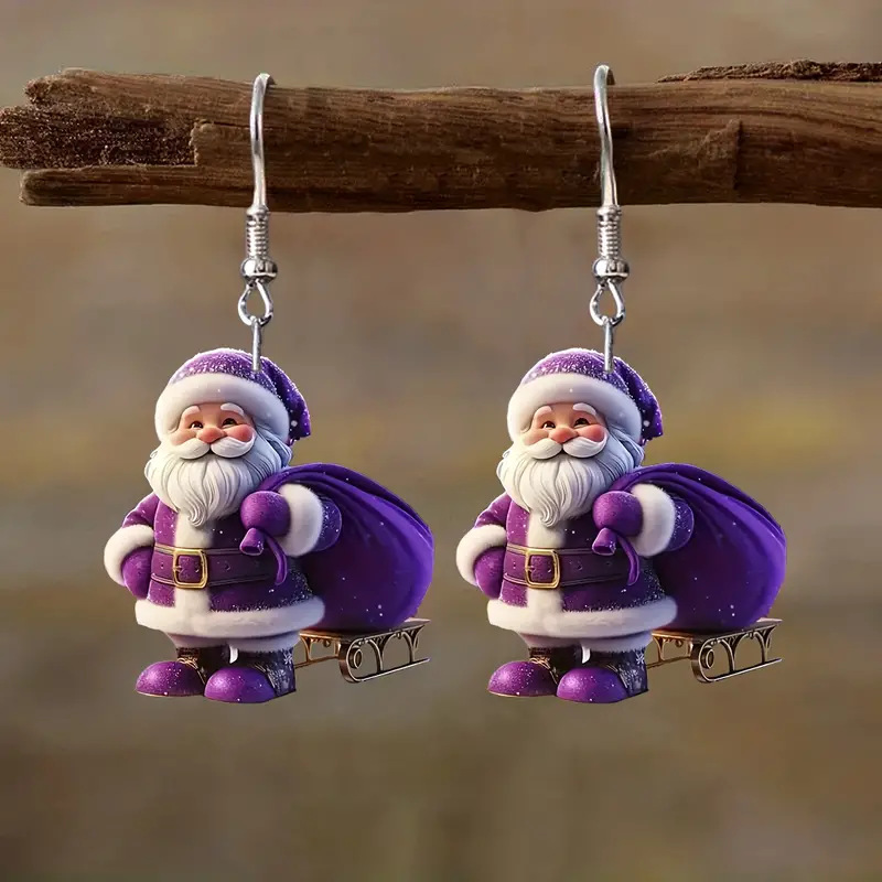 Christmas Purple Santa Claus Acrylic Detail Earrings | picture 