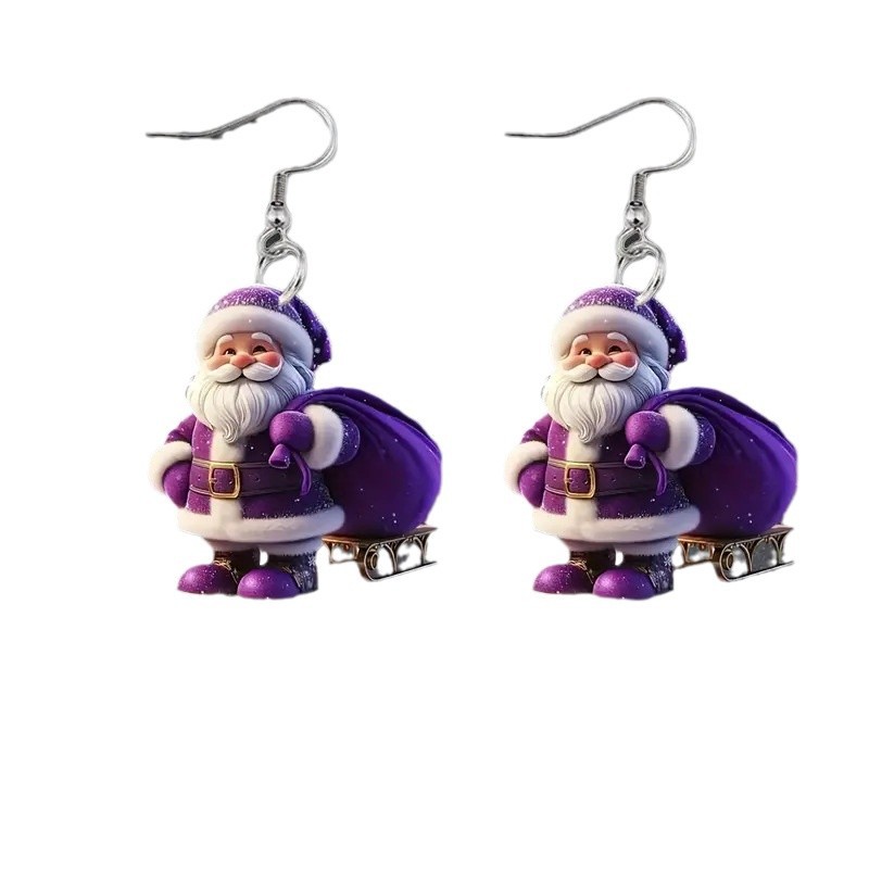 Christmas Purple Santa Claus Acrylic Detail Earrings | picture 