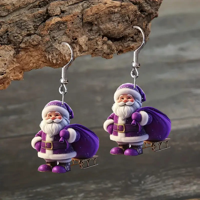 Christmas Purple Santa Claus Acrylic Detail Earrings | picture 