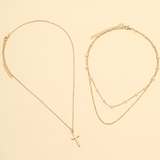 Gold Alloy Detail Multi-layer Pearl Necklace | picture 