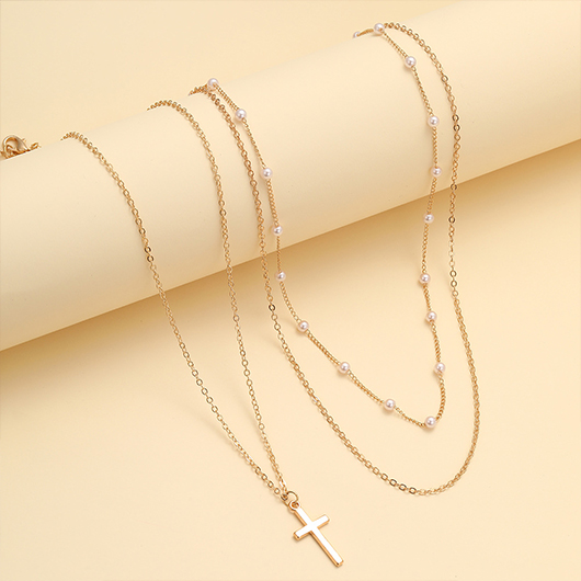 Gold Alloy Detail Multi-layer Pearl Necklace | picture 