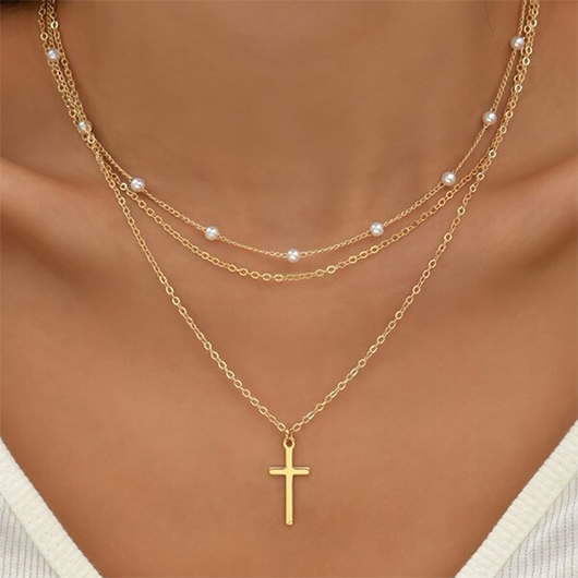 Gold Alloy Detail Multi-layer Pearl Necklace | picture 