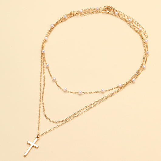 Gold Alloy Detail Multi-layer Pearl Necklace | picture 