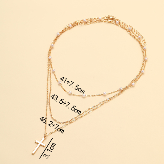 Gold Alloy Detail Multi-layer Pearl Necklace | picture 