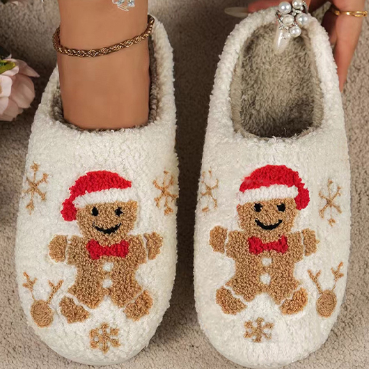 Christmas Beige Closed Toe Falt Slippers | picture 