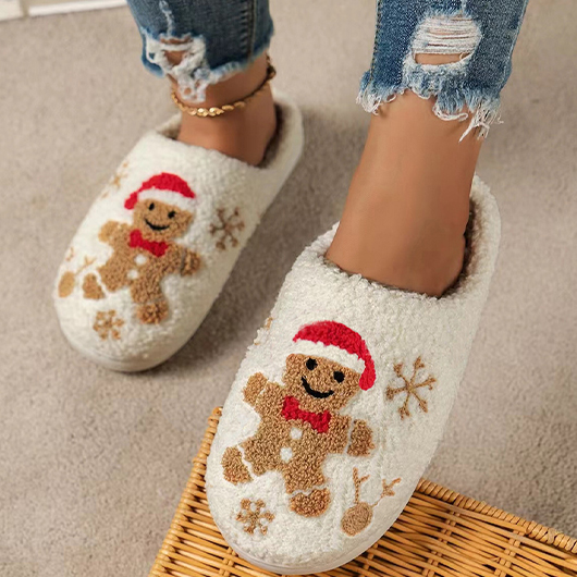 Christmas Beige Closed Toe Falt Slippers | picture 