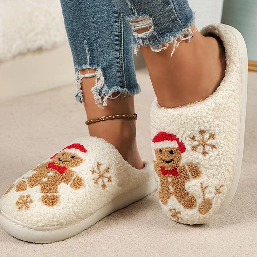 Christmas Beige Closed Toe Falt Slippers | picture 