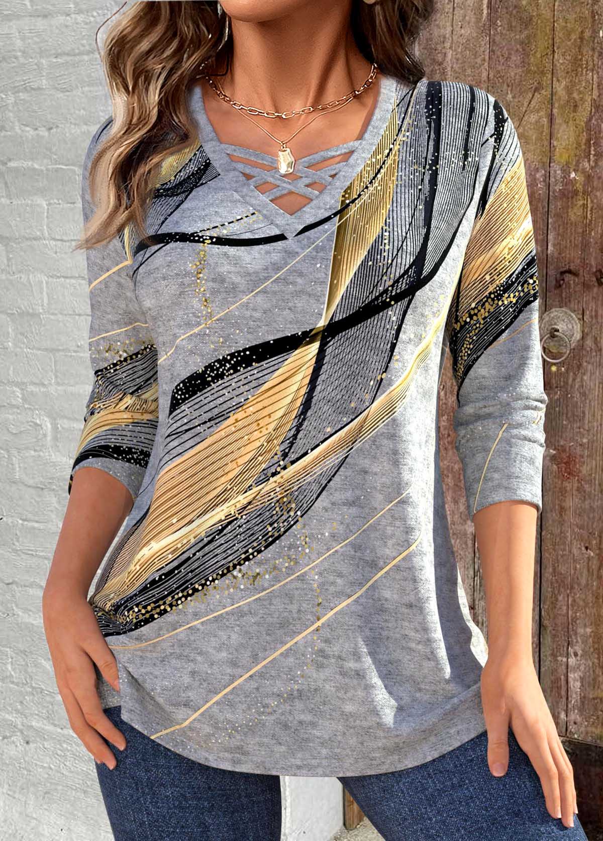 Plus Size Light Grey Marl Criss Cross T Shirt | picture 