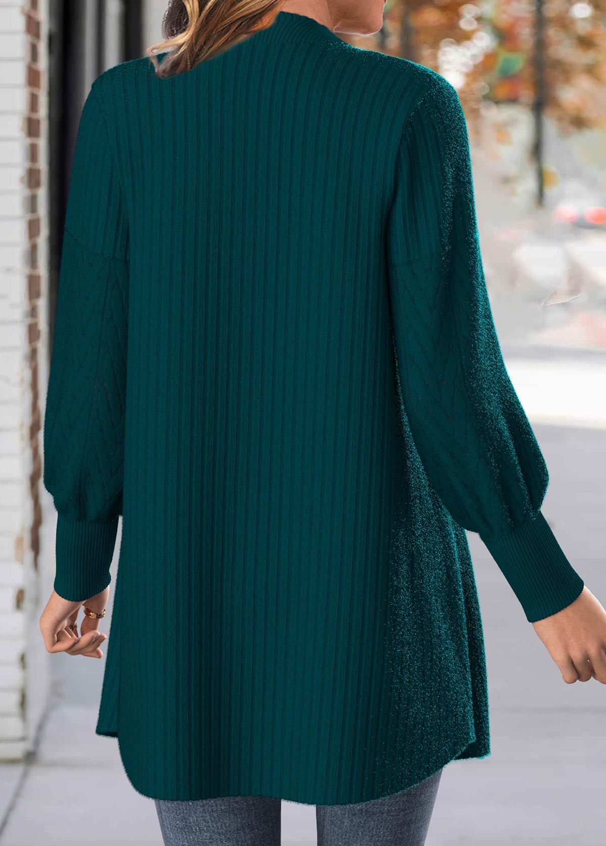 Peacock Blue Button Lace Long Sleeve Coat | picture 