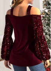 Wine Red Sequin Plus Size Long Sleeve T Shirt | thumb picture 